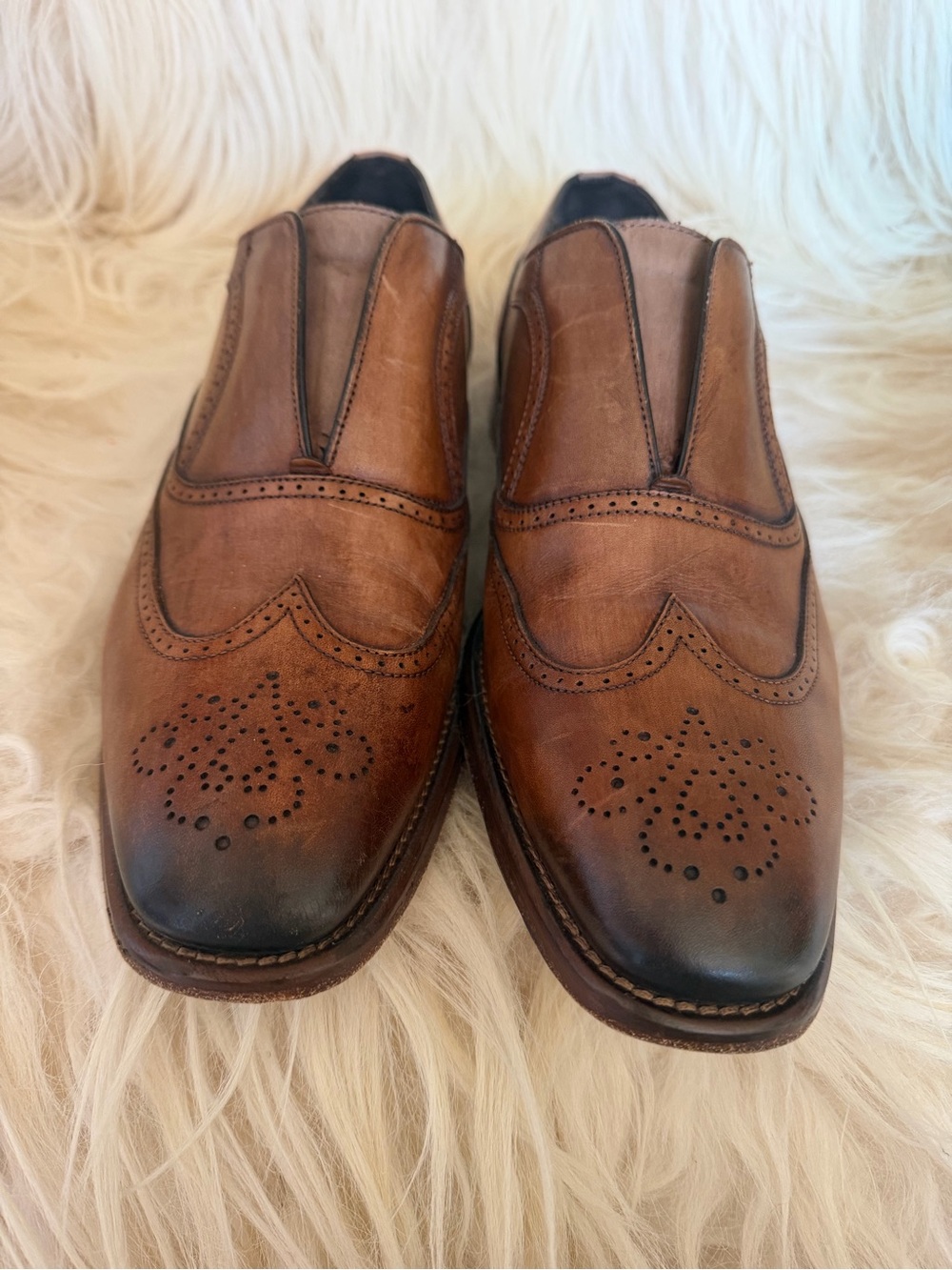 Johnston & Murphy Men's Tan/Brown Wingtip Slip-On Leather Loafers